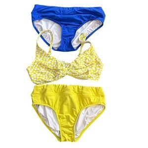 Lands End Bikini Swimsuit Set Blue Yellow Polka Dot Size 10